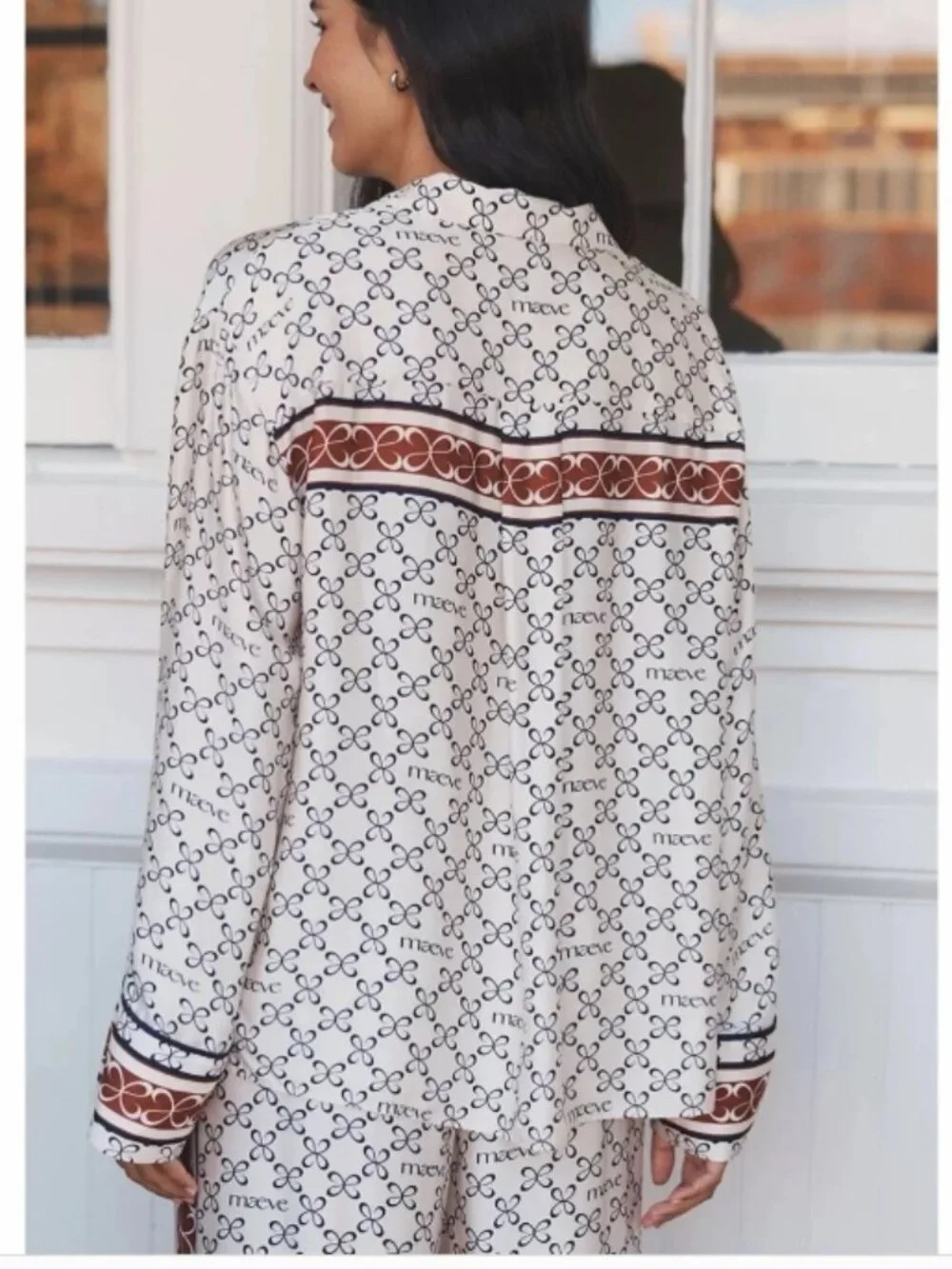 NWT Anthropologie Maeve Ivory Silken Pajama Top Wide Leg Pants SET
